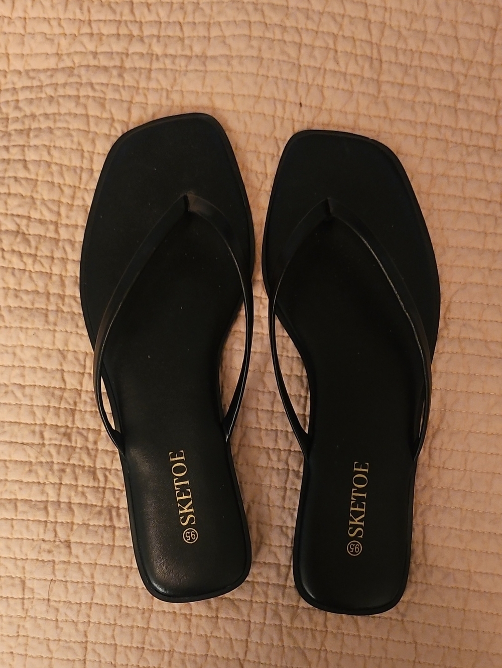 Black Square-Toe Flip Flop Sandals